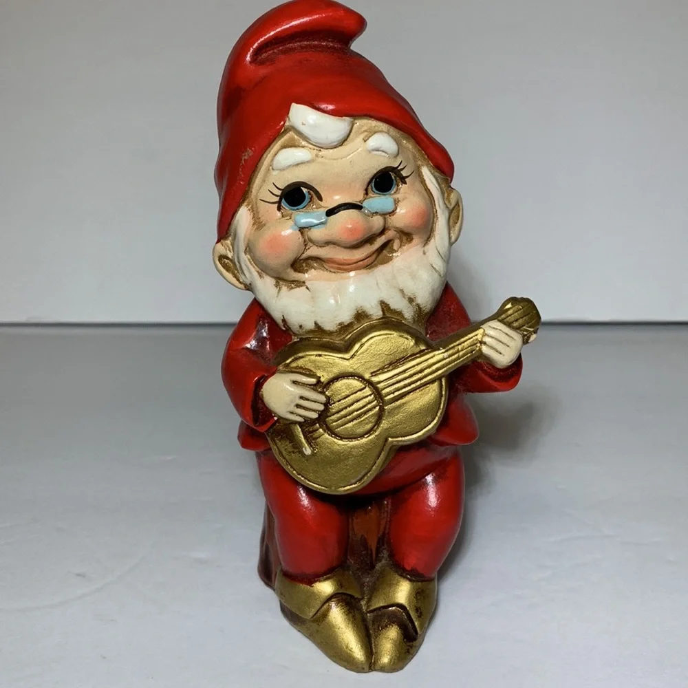 Vintage Elves Musical Instruments Made In Japan Gnomes Christmas Harp Accordion